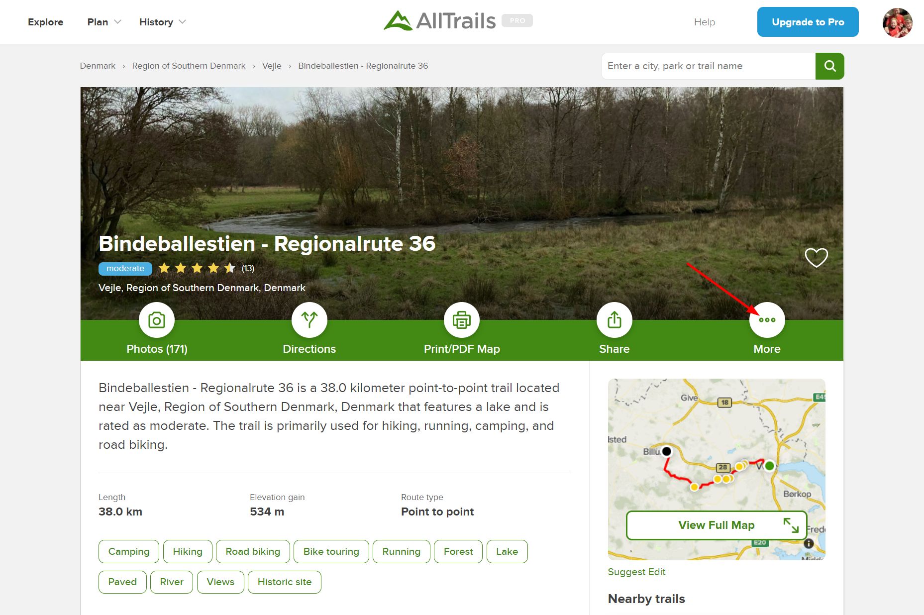 eksporter rute fra alltrails